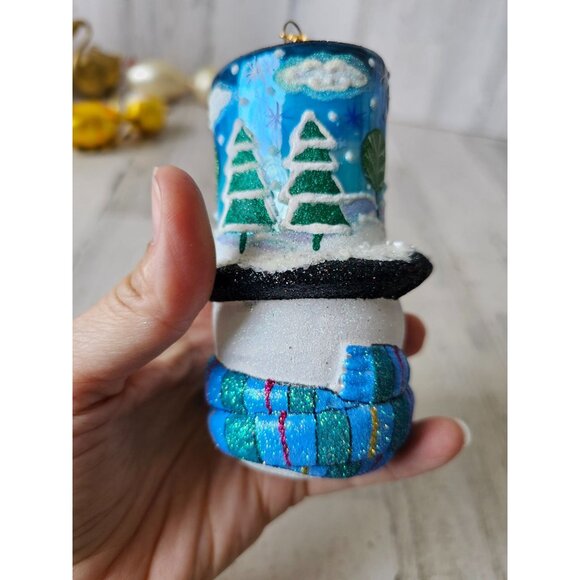 Reed barton snowman scene top hat ornament RARE glass glitter sparkle tree uniqu - Picture 4 of 10